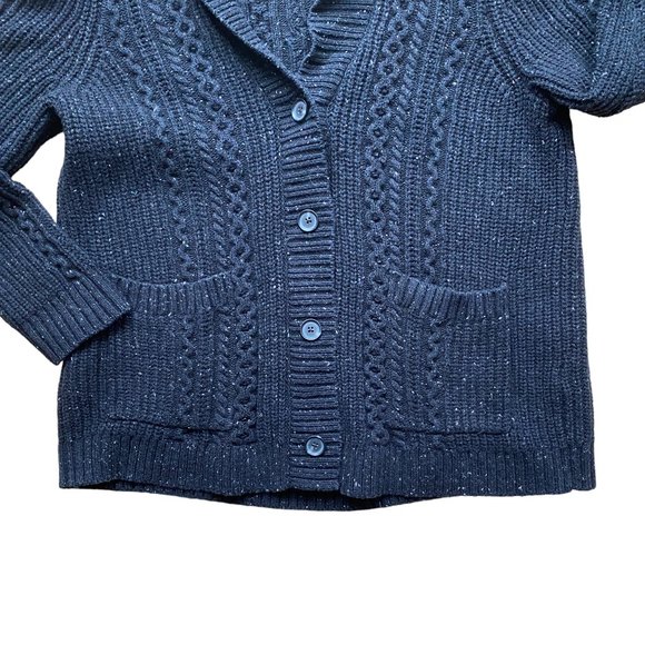 Lands' End Cable Knit Fisherman Sweater Wool Blend Shawl Grandpa Cardigan-XL/P18 - Picture 4 of 6